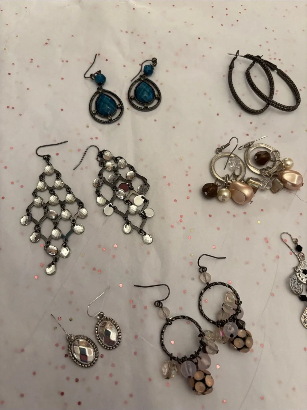 Mixed Women's Drop & Hoop Earrings Set in Silver, Black, Blue‎ and Rose Gold